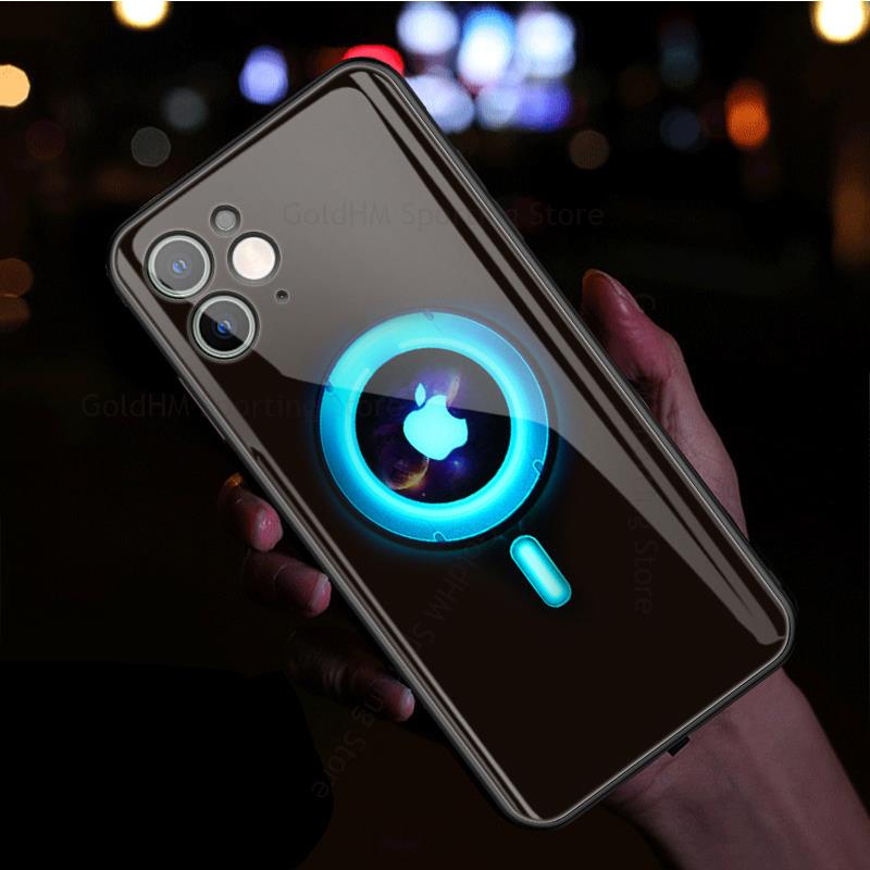 Smart LED Light Glow Tempered Glass Phone Case For iPhone 13 Pro Max 12 Mini 11 Pro XR XS Max 7 8 Plus Luminous Shockproof Cover
