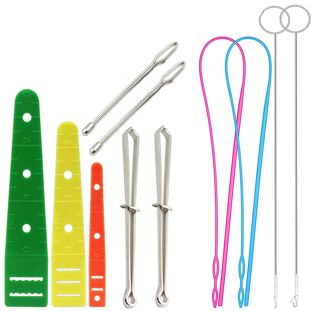 Drawstring Threader Tool Set Sewing Loop Flexible Long Drawstring Threader Turner Hook Metal Tweezers for Knitting Pants Crafts