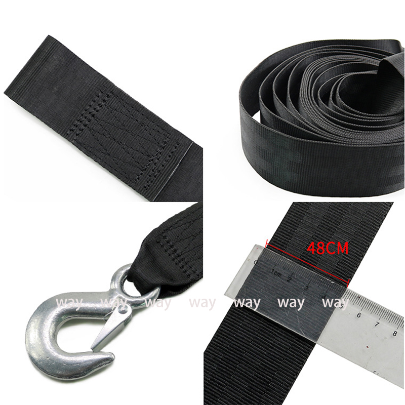 Black Polyester Towing Rope Webbing Trailer Winch Strap Boats Car Vehicles Replacement Parts Heavy Duty With Safety Snap Hook