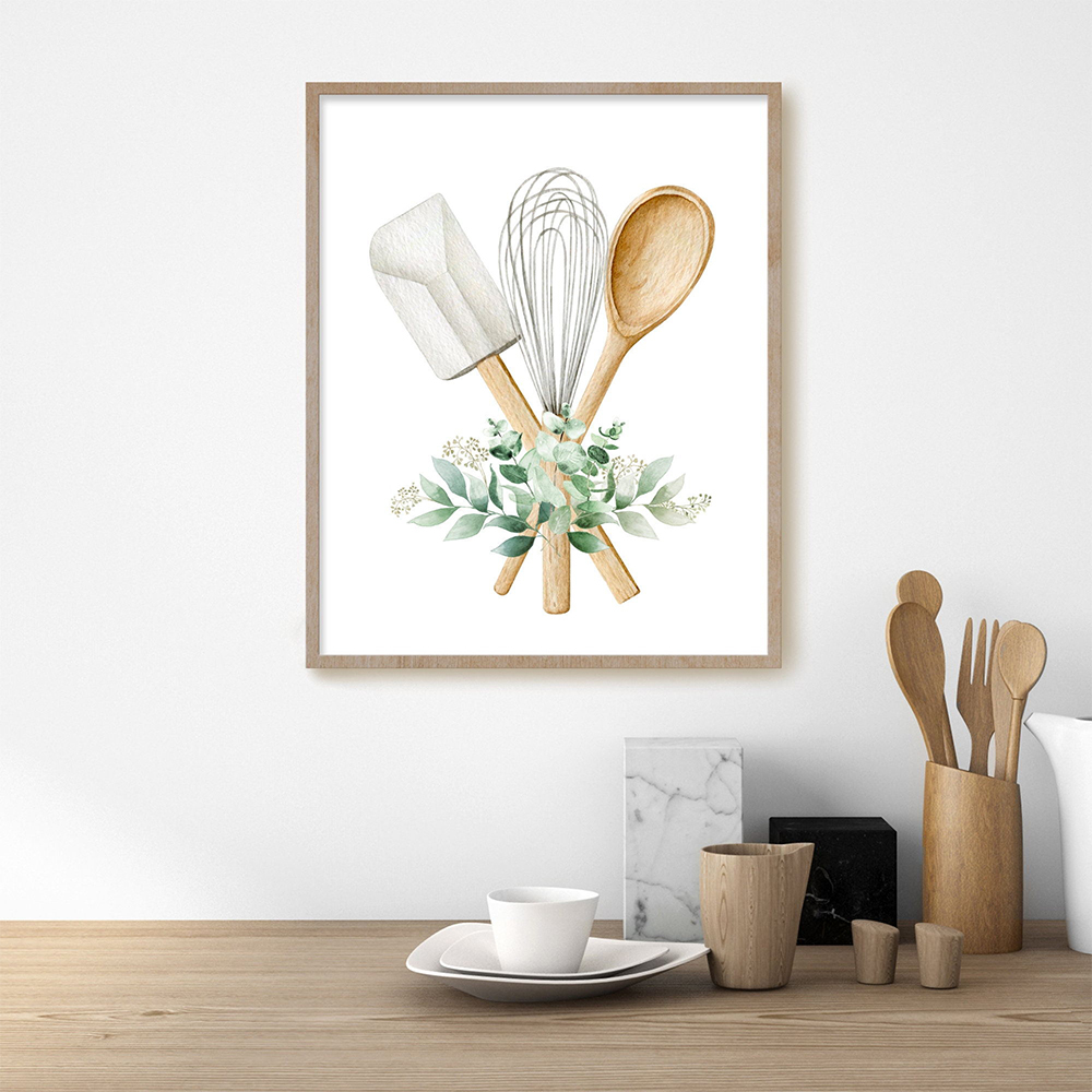 Bakningsredskap affischer och tryck köksutrustningskonstmålning för matsal modulära väggbilder skandinavisk köksdekor