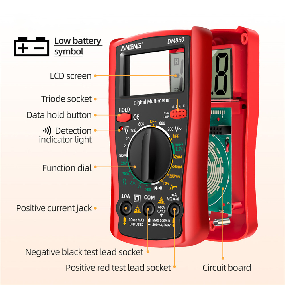 DM850 2000 Tellingen Smart High Precise LCD Digitale multimeter Portable AC DC Tester Volt Voltmeter Ammeter