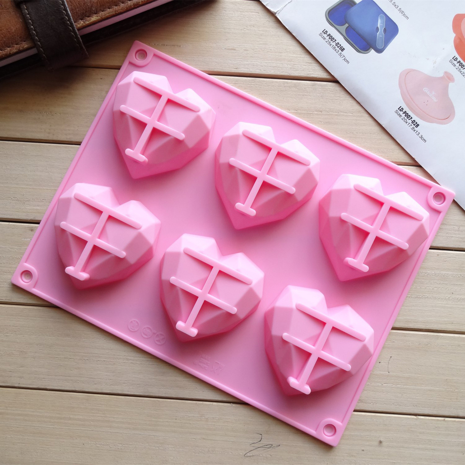3D DIY Mold Diamond hartvorm Siliconenvorm voor bakcake chocolade Fondant Soap kaarsen voor gebakpudding Jelly