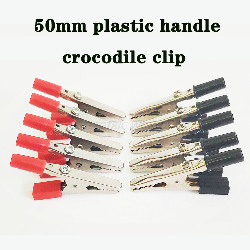 Crocodile Clip 10stCrocodile Clip 50mm Plastic Handle Test Probe Metal Alligator Clips Connector Socket Batteripropp