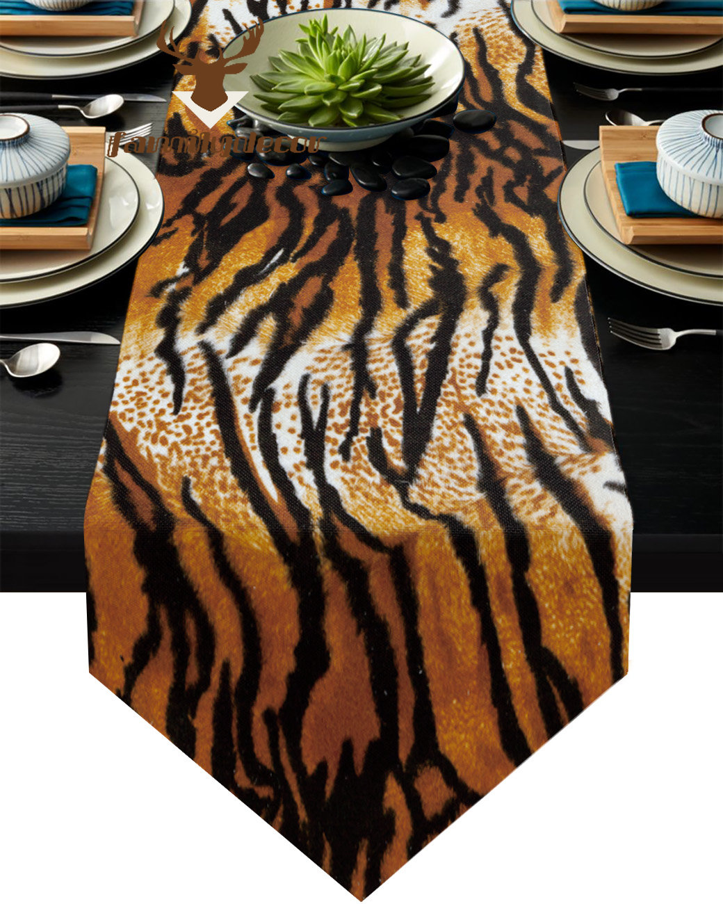 Animal Tiger Skin Textura Mesa Amarela Runner Dining Tea Table Shoe Capa Tapa de mesa Tapetes de festas de festas de festas de festas