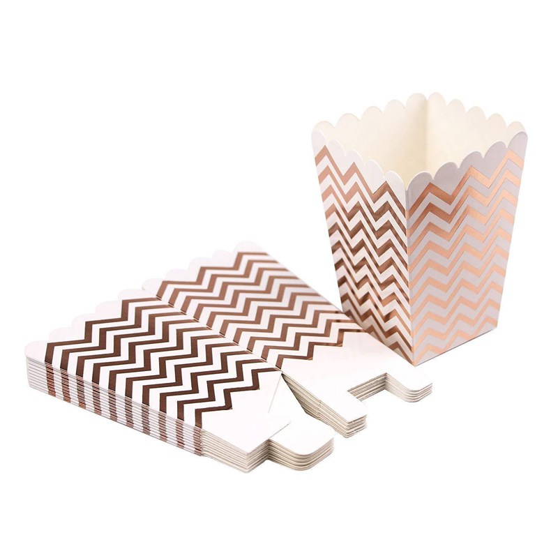 6/Rose Gold Dot Wave Striped Paper Popcorn Box Candy / Sanck Favor Bag Otmas Wedding Kid Birthday Party Fête