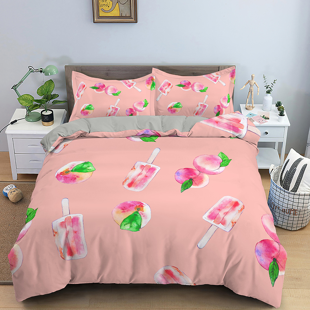 Modern Bedding Set Floral Pattern Duvet Cover Bedroom 3D Polyester Comforter Cover Cute Peach King Size for Girls Women Gift