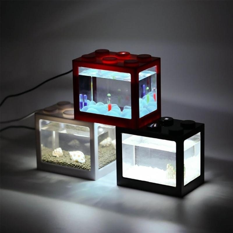 LED Aquarium Mini Goldfish Betta Fish Tank Creative Ecological Cilinder Reptile Row Cilinder Fish Office Desktop Home Decoratie