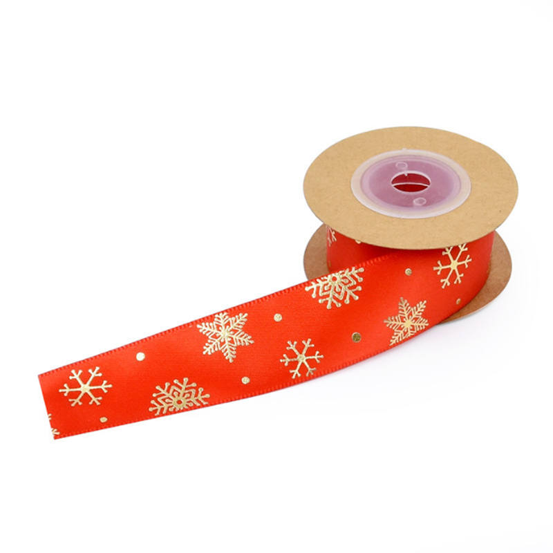 5Yards 25mm Christmas Satin Ribbons Tape Gift Bows Crafts Natural Printed DIY Webbing Sewing Clothing Wedding Party Decoration