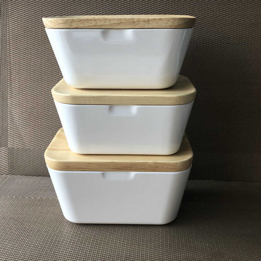 225/250/400G Butter Box prato com tampa contêiner de armazenamento de armazenamento de madeira caixa de servir hotel ferramentas de cozinha de mesa