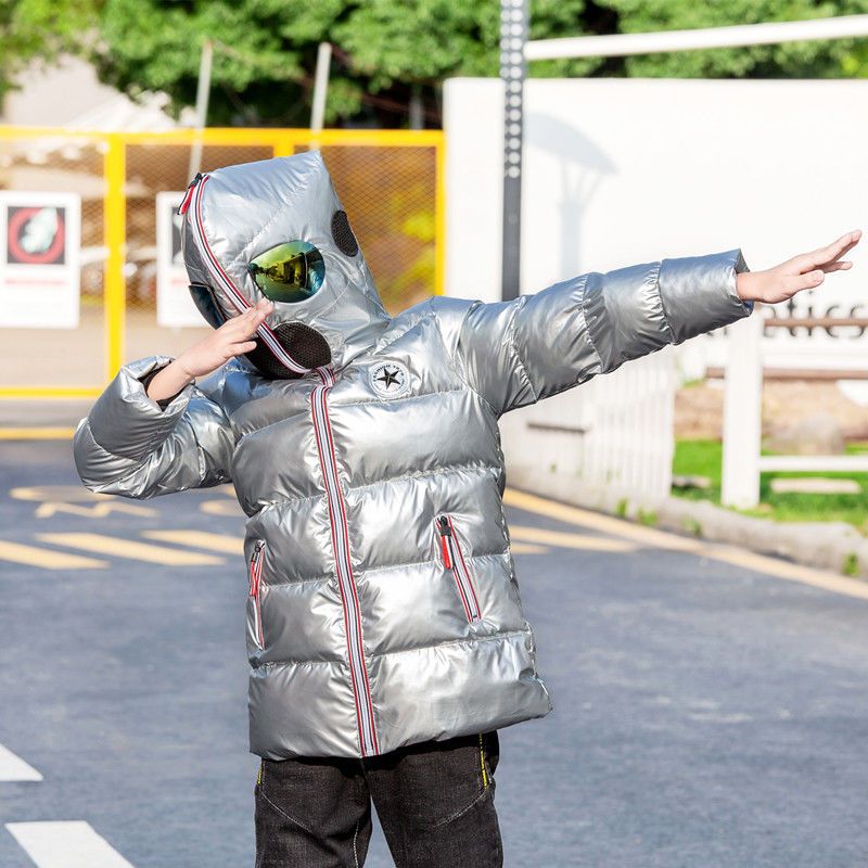 Nya flickor Space Suit Winter Down Jacket med glasögon i huva Cool Boy Snow Jacket Coat Högkvalitativ barn Snökläder 3-12 år