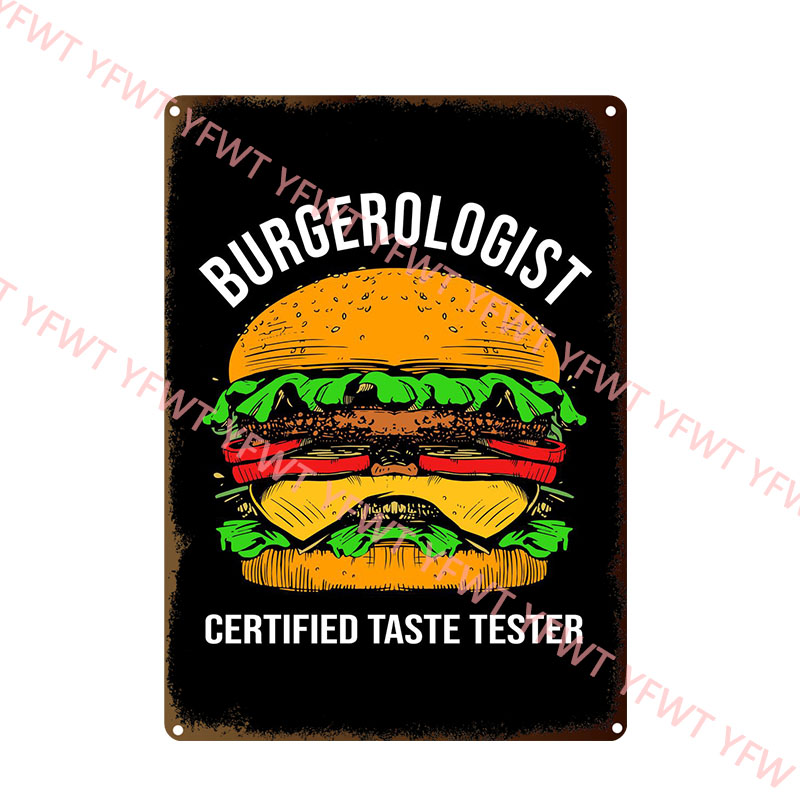 Vintage Kitchen Rules Burgers Fries Metal Tin znak kawiarnia Dekor sali domowej Fast Food Metal Tale