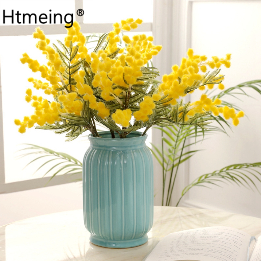 ACACIA ACACIA Jaune Mimosa Plux Pudica Pudica Cherry Fake Silk Flower Wedding Party Decor Plant