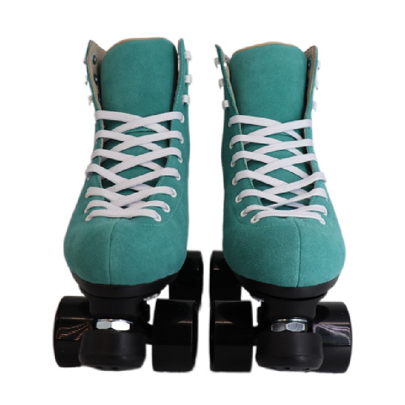 Unisex Double Line Roller Skate Sport Gears, Green Cowhide Suede, Skating Patines, Quad States, Men and Women