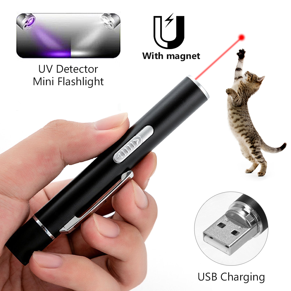 Puntatore laser USB Penna ricaricabile 3 in 1 CAT Dog PET PET TAETTO ROSSO UV LED LED 4MW Puntatore laser Penni animali domestici divertenti