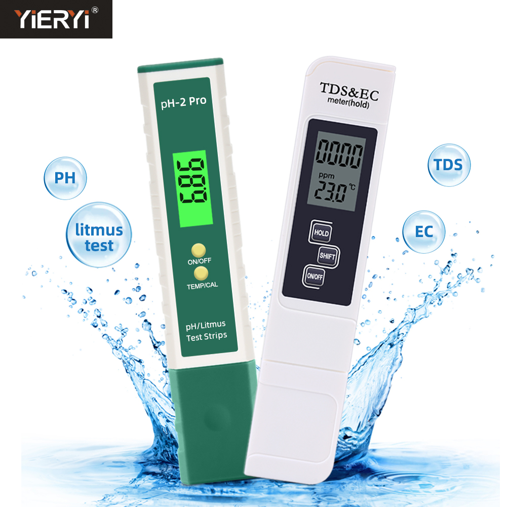 Digital PH EC TDS Meter Pen Water Purity Tester LCD Display Litmus Test -2.00-16.00 for Aquarium Pool Monitor Measurement Tool