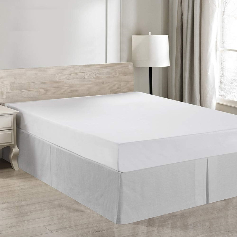 Élégante jupe de lit plissé sur chute sur mesure avec tissu résistant au raccourci -14 pouces de hauteur gris clair