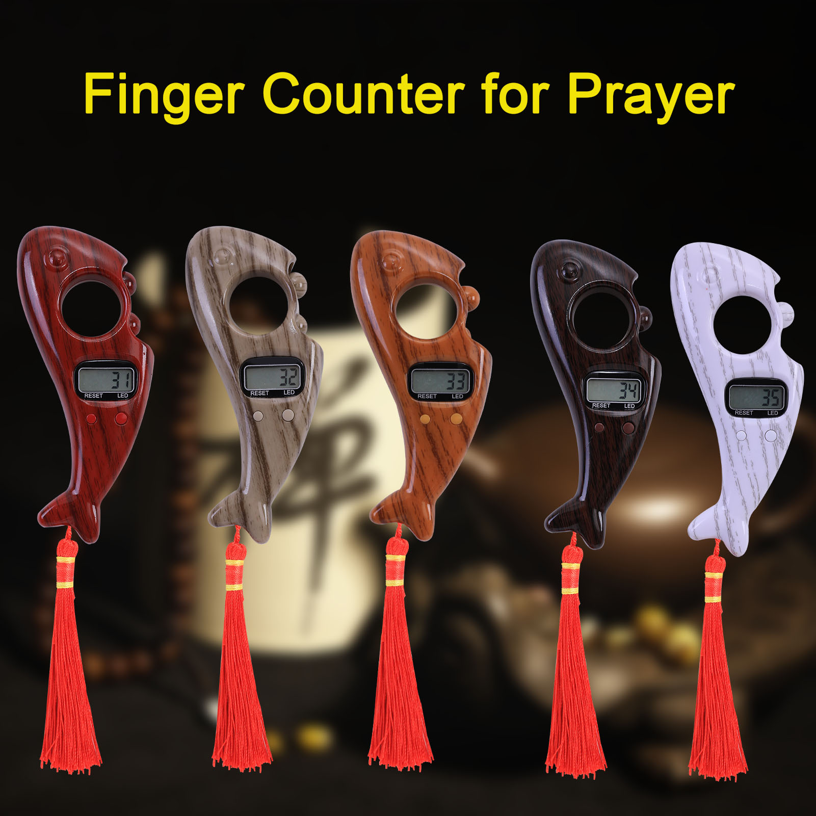 LEDデジタルカウンターポータブルフィンガーTasbeeh Misbaha Counter Prayers Beadsカウンターフィンガーゲームのおもちゃを備えた回転祈りのビーズ