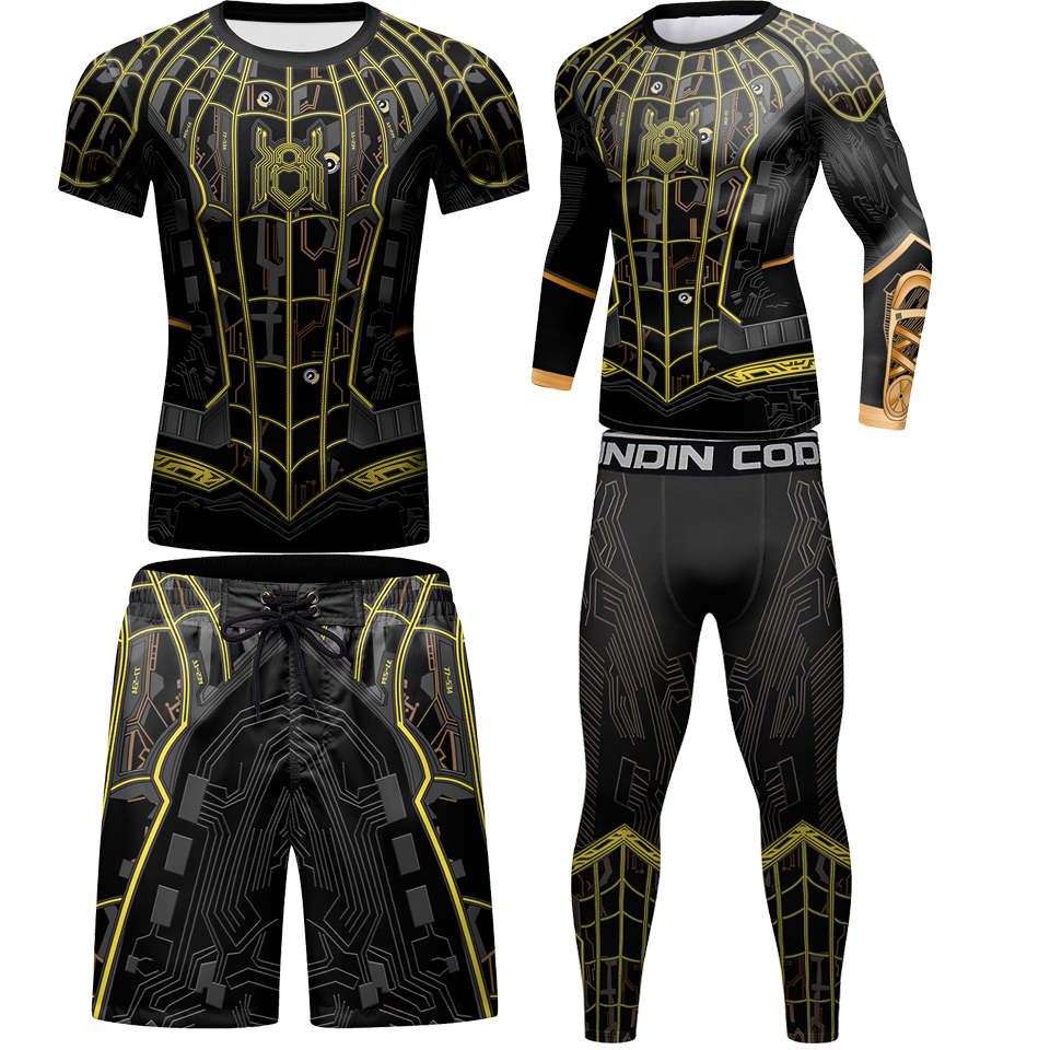 MMA Rash Guard T-Shirts Herren-Sets Boxen ausgebildeter Kleidung Anzug BJJ GI Rashguard Muay Thai MMA Shorts Workout Jogging Sportswear