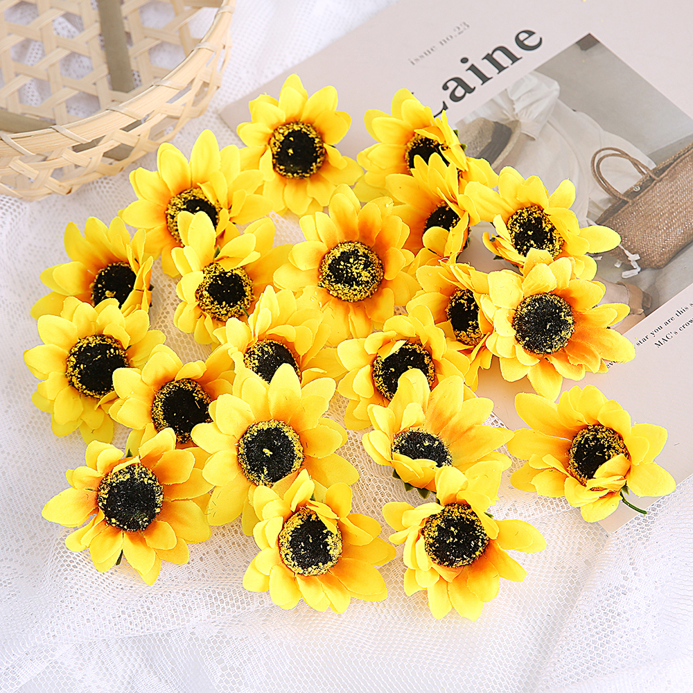 Mini Seiden Sonnenblume künstlicher Gänseblümchen Blumenkopf für Hochzeitsfeier Dekorationen DIY Scrapbooking Wrader Handwerk gefälschte Blumen