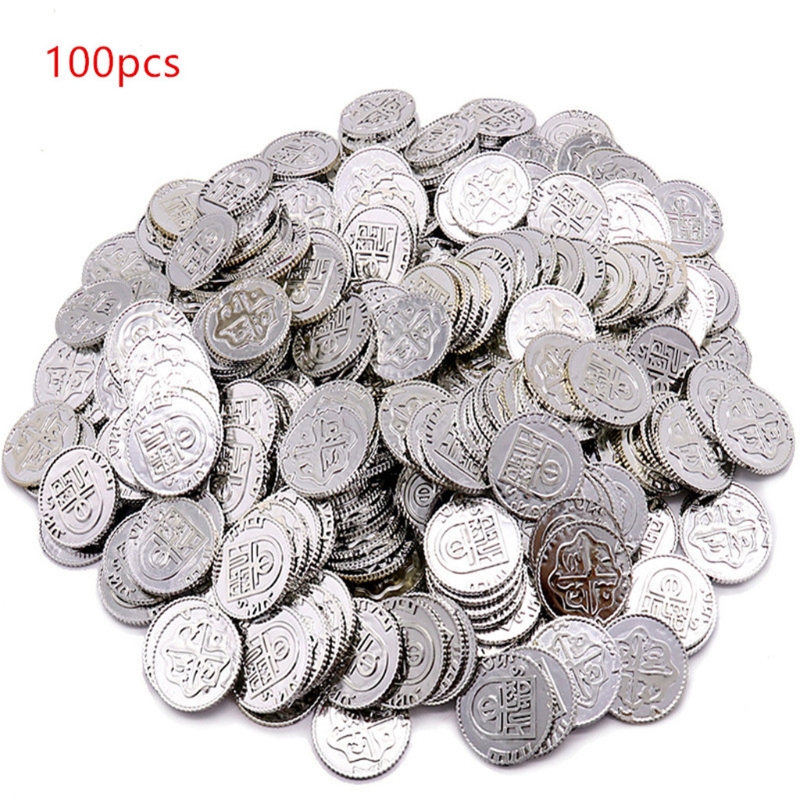 100st Pirates Gold Coins Plastic Gold Coins Props Accessary Game Funny Play Toys for Kids Dropshipping