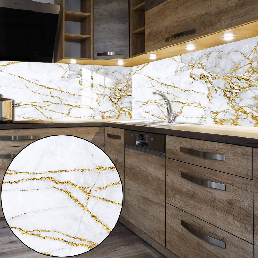 White & Gold Marble Tile Sticker Kitchen Backsplash Oil-proof Bathroom Home Decor Wall Decals Peel & Stick Art Mural