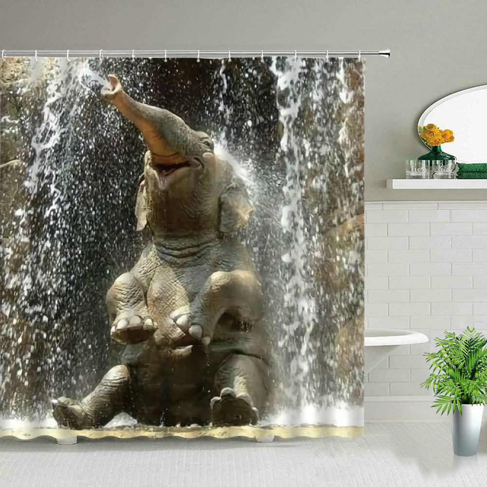 Zwierzęta zasłony prysznicowe słonia zebra tygrys lampart wodoodporny materiał do kąpieli dzikie przyroda drukowana łazienka haczyki ekranowe