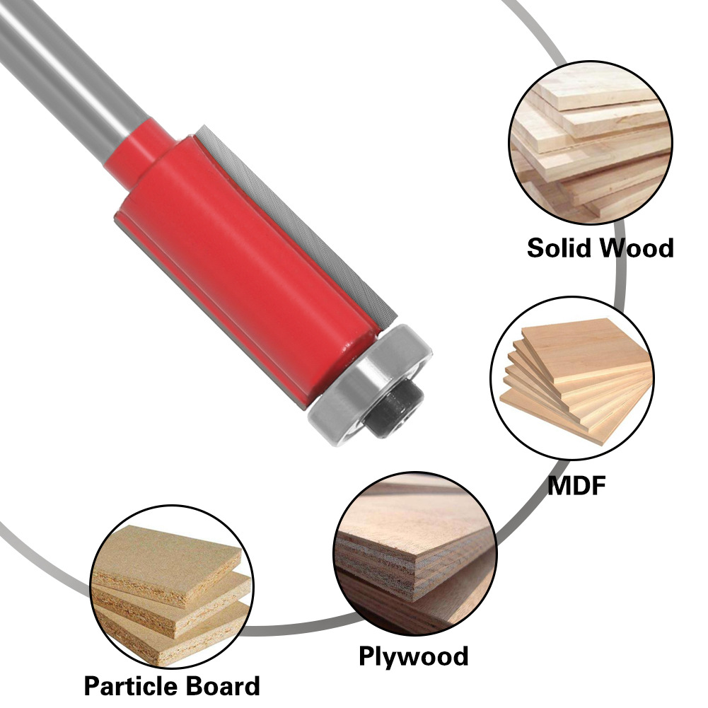 1/6mm 1/4" Shank Flush Trim Router Bits End Mill For Wood Lengthened Trimming Cutters With Bearing Woodworking Tool End Mill