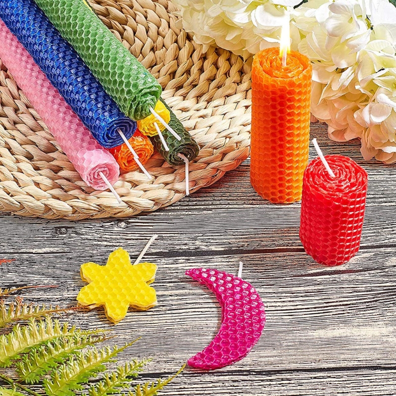 kit de fabrication de bougies en cire d'abeille, bricolage de cire d'abeilles coloré feuilles en nid d'abeille pour hanoukka et kits de moules à bougies roulantes de fête