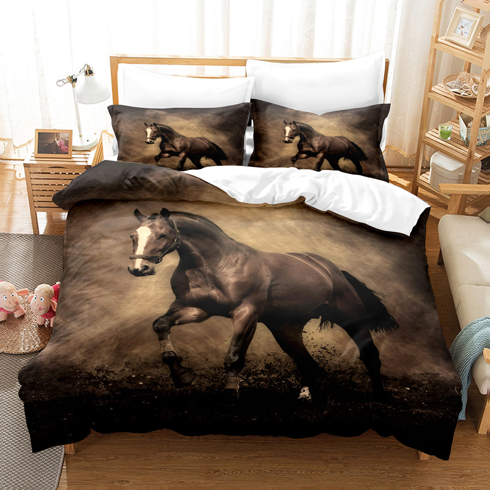 Horse dekbedovertrek King/Queen Size For Kids Teen volwassene, coole waterverf paarden racen dekbed afslag set 2 kussens, multicolor