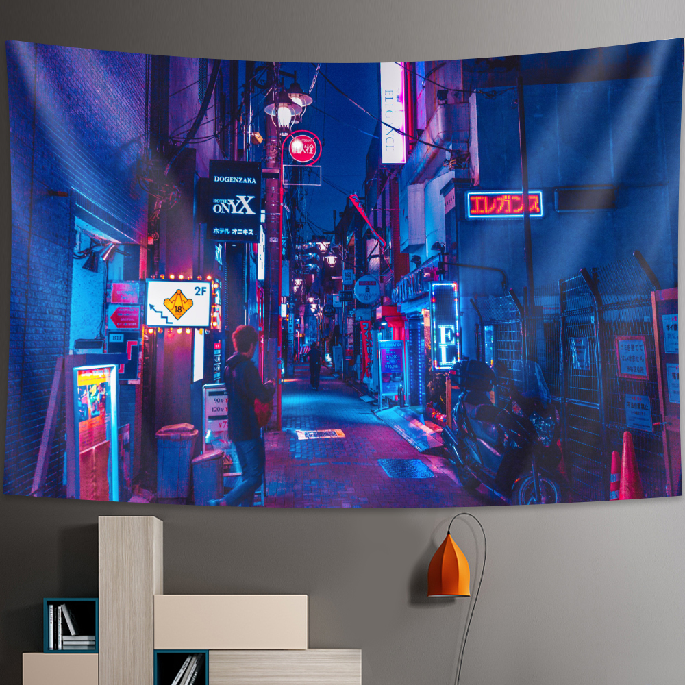 Tokyo Metropolitan Nightlife Tapestry Japanese Wall Hangende slaapkamer Home Decor Boheems Decoratief Tapestry Hippie Gedrukt blad