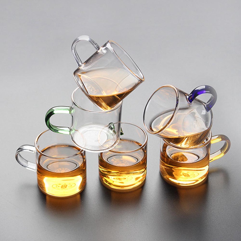 耐熱性透明な厚いガラスカップ飲料用品カラフルなハンドルガラスティーカップガラスビールマグカップ