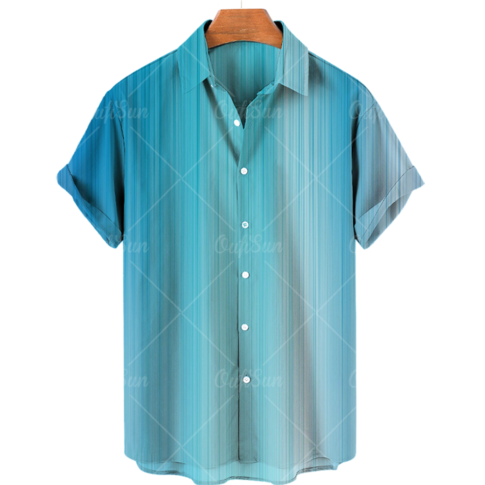 2022 Chemise à manches courtes décontractées surdimensionnée pour hommes 3D Gradient imprimé Hawaiian Fancy Shirt Single Breasted Beach Top