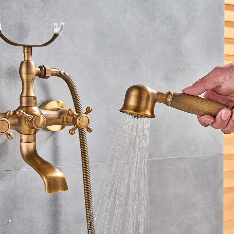 Wall Mounted Brass Shower & Tub Faucet Spout Dual Handles telephone type hot cold mixer Tap Bath Gold ORB brushed Antique brass