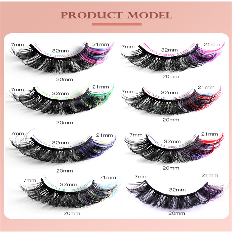 Partihandel 8 Par Multi-lagers tjockt korsmink Hår DD-Curl Eye and Tail Color Faux Mink False Eyelashs