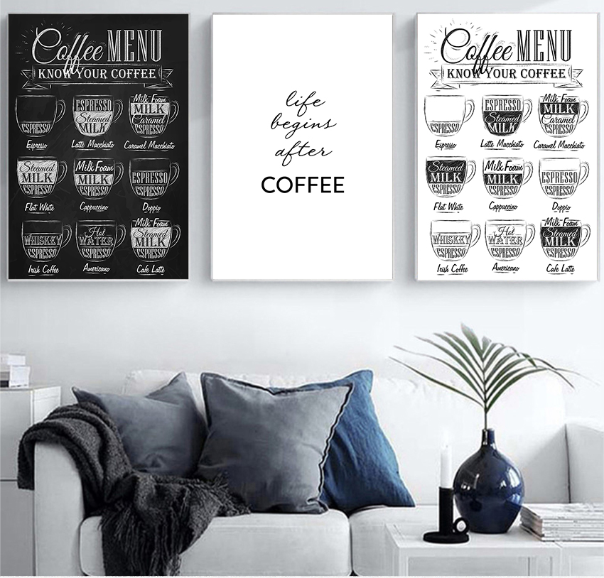 Art Canvas Painting Cafe Shop Wall Art Decor HD2616 Nordic Coffee Menu Wall Pictures Art Print Black White