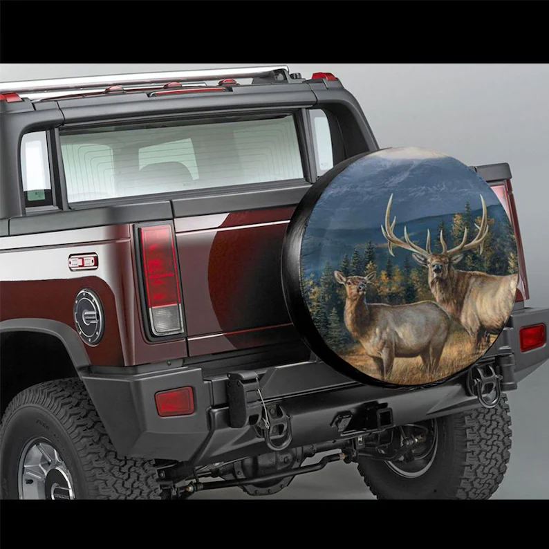 Spare Tire Cover Elk in Snow Polyester Universal Waterproof Sunscreen Wheel Covers for Jeep, Trailer, RV, SUV,