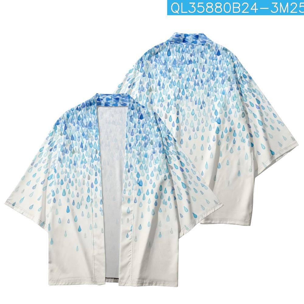 グラジエントウォータードロップ印刷された着物ビーチショーツ女性男性日本のhaoriアジアンストリートウェアカーディガンユカタコスプレ