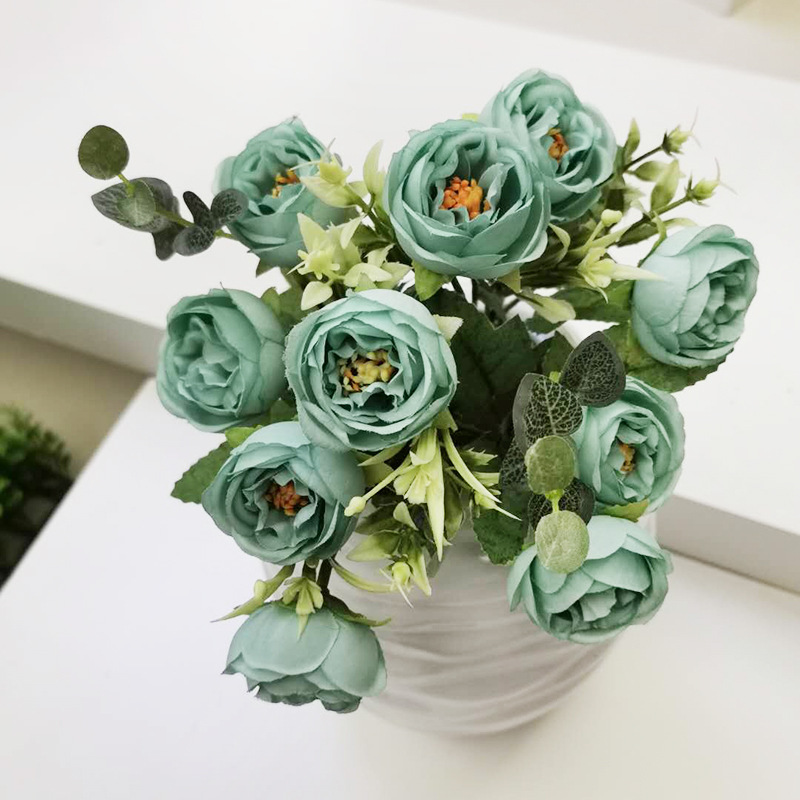 10 Cabeças Europeias Vintage Artificial Seda Tea Rose Flowers Bouquet Retro Fake Flower Wedding Home Party decoração DIY