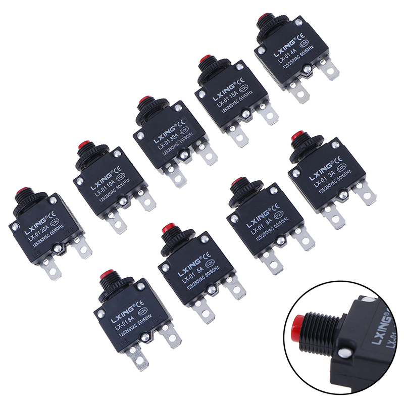 Circuit Breaker Overload Protector Switch Fuse 3A 4A 5A 6A 8A 10A 15A 20A 30A Thermal Switch Overload Protector Push Button