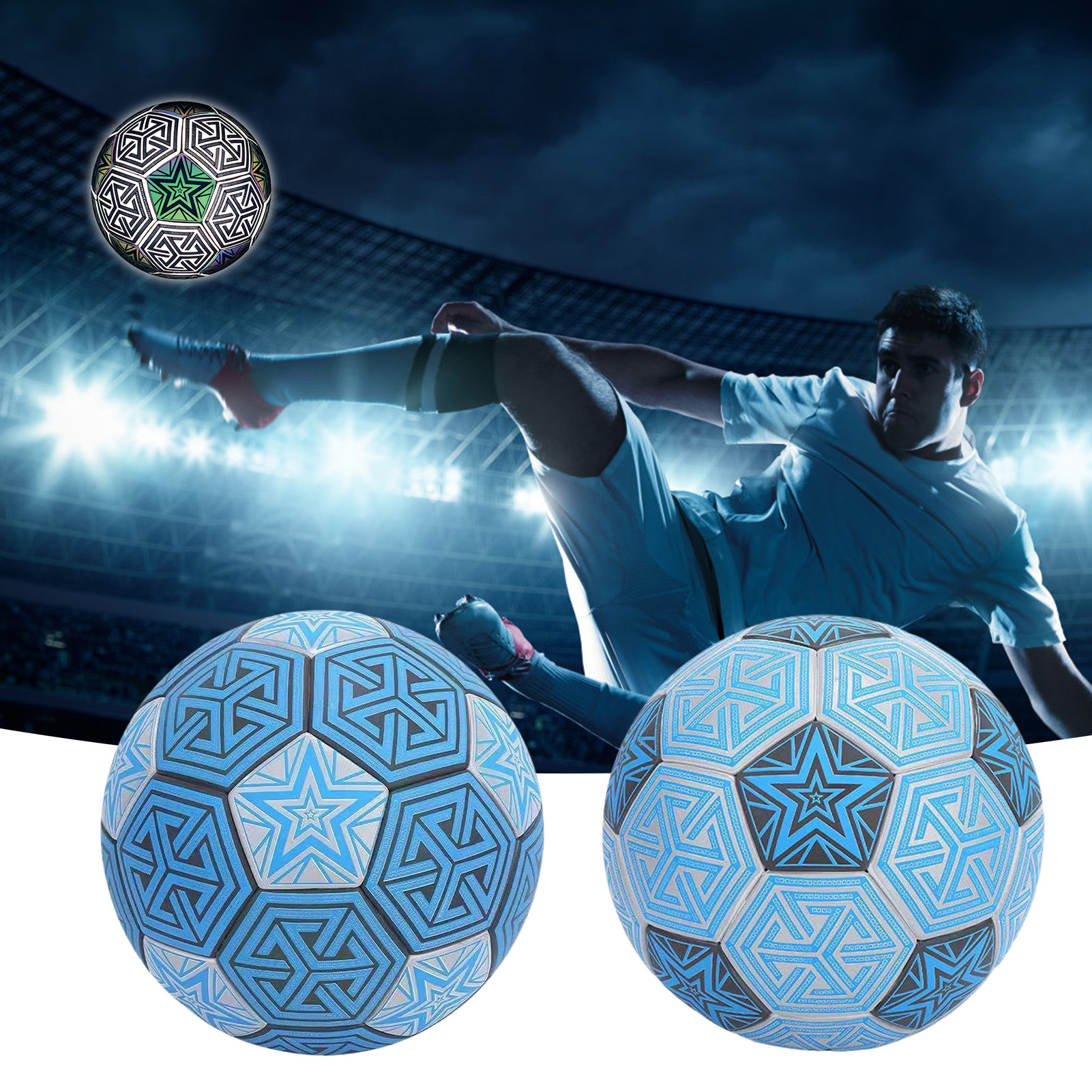 Holographic Soccer Ball Glowing Reflective Bright Football Light Up Sporting Goods for Camera Shots Adult Kids Football Gift