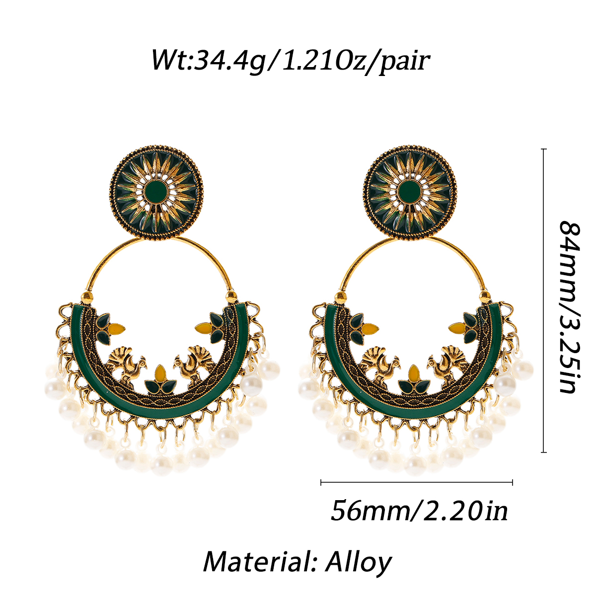 Boucles d'oreilles Jhumka cristallin de cristal vert rétro pour femmes