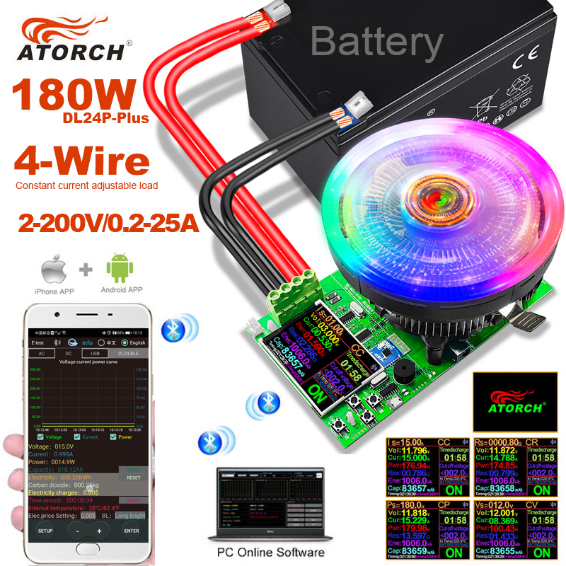 180W 4-tråds DC-testare Elektronisk justering av konstant belastning litium18650 Batterikapacitet Monitor Utladdningsavgift Kraftmätare Checker