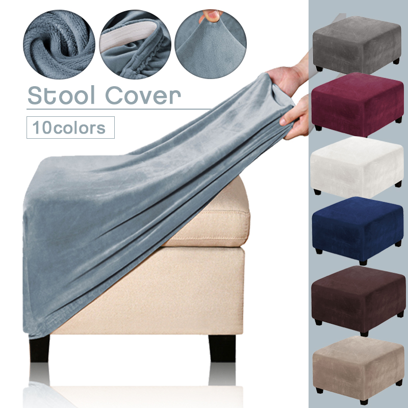 Sammet ottoman slipcovers fit fyrkantig stol fotstöd tvättbar avtagbar soffa täcker elastiska möbler fotpallskyddsskydd