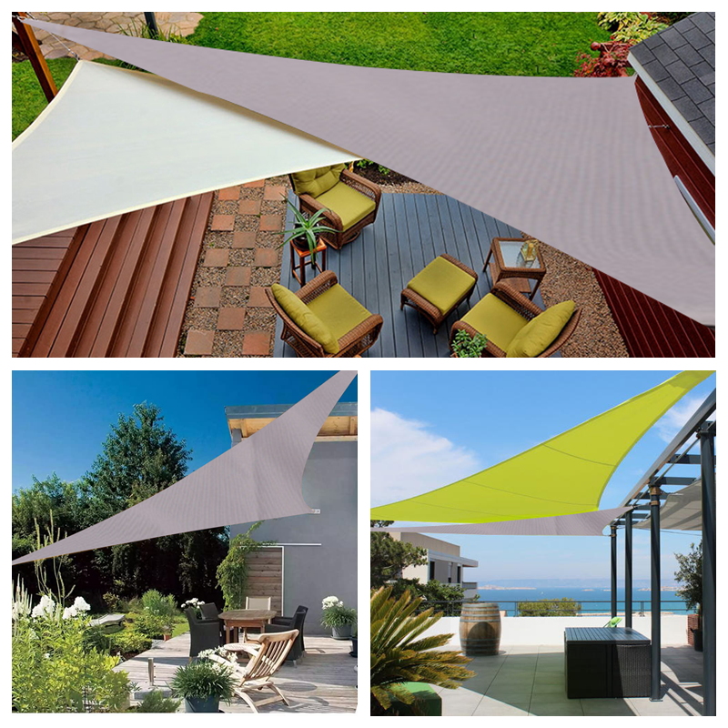 Khaki Waterproof Sunshade Sail Swimming Pool Rainproof Shading Cloth Triangular Garden Patio Outdoor Awning Car Sun Shade Sail