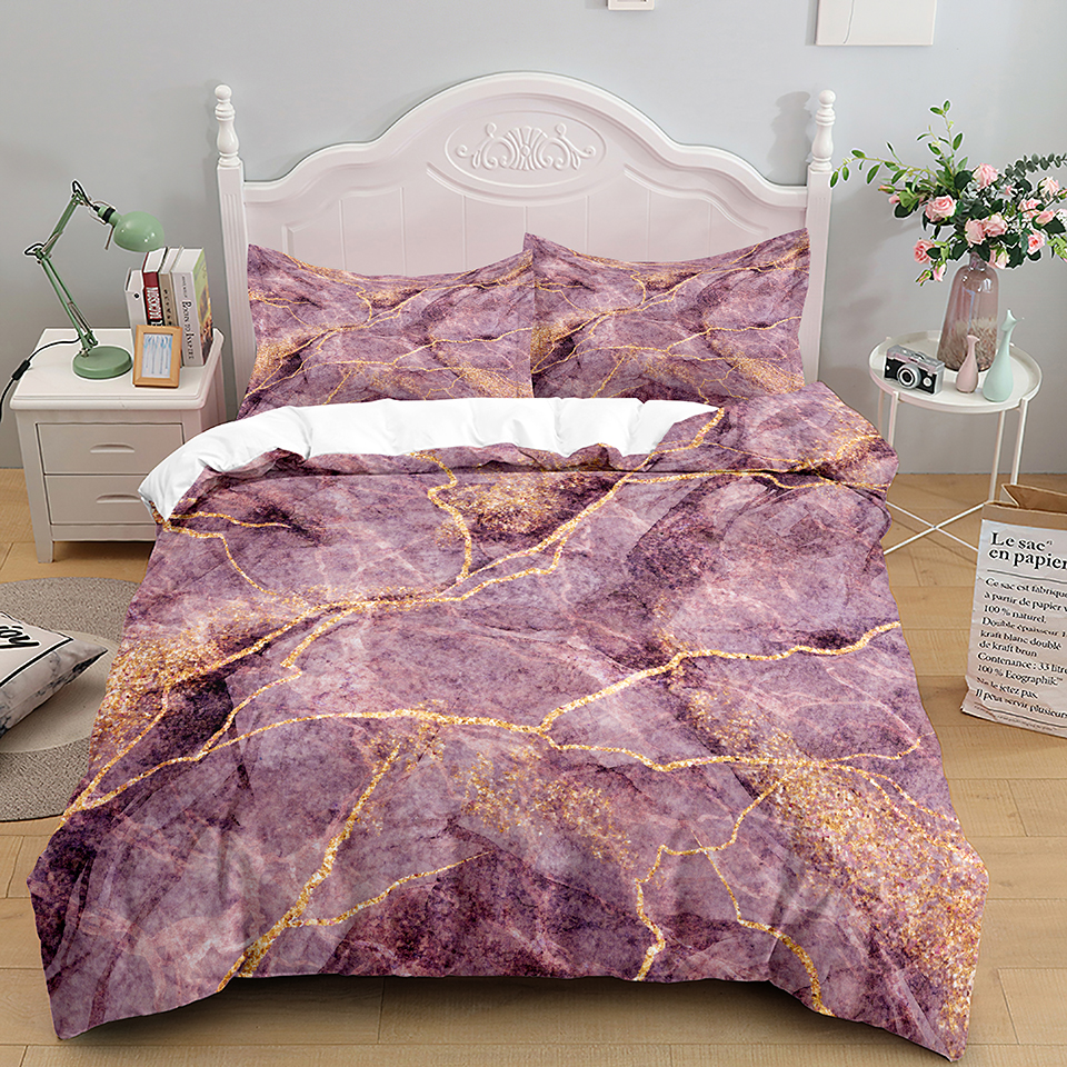 Conjunto de cama de mármore de luxo Abstract Blue Gold Duvet Capa Conjunto de travesseiros Queen King Tamanho Nórdico Designer Nórdico Tampe Têxtil caseira