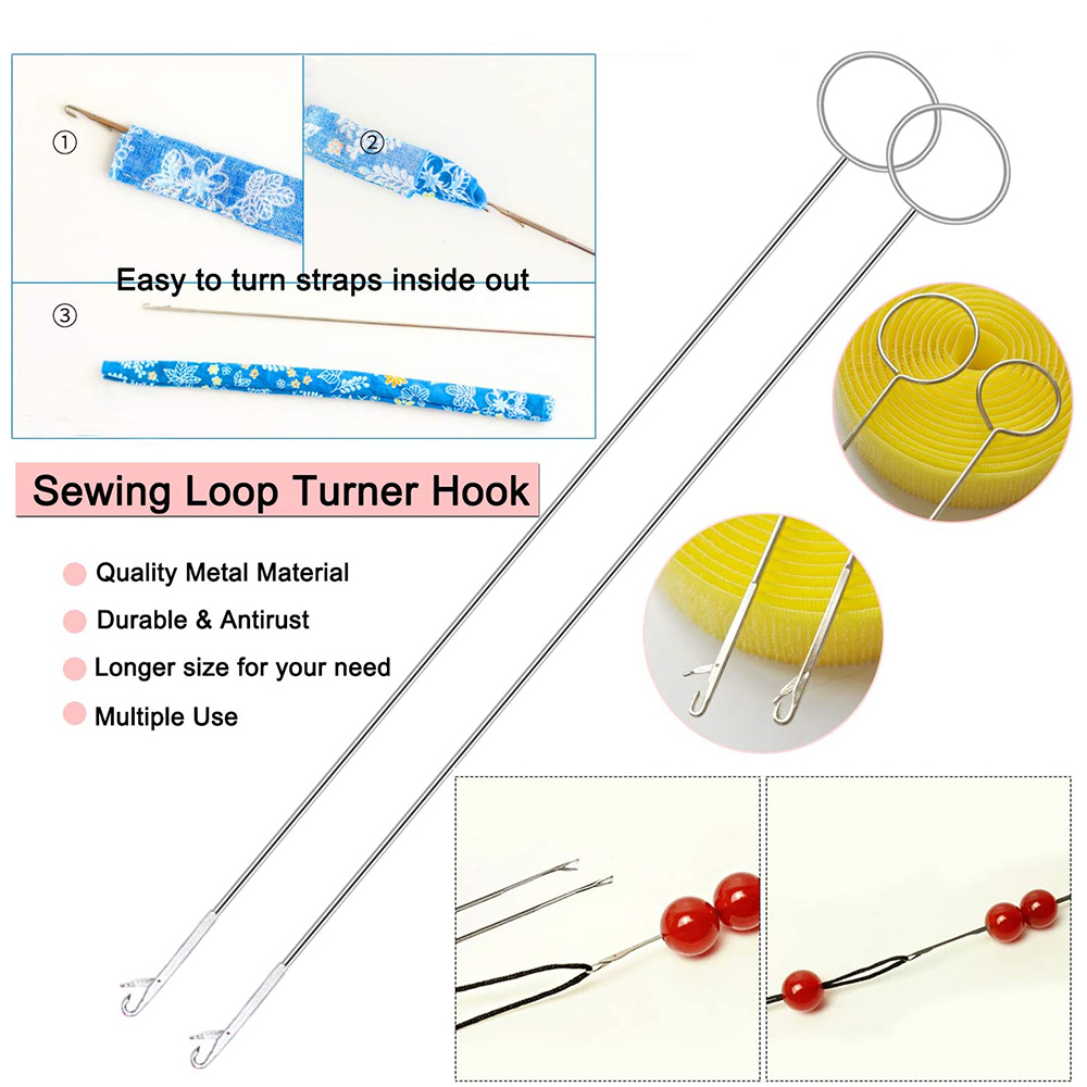 Drawstring Threader Tool Set Sewing Loop Flexible Long Drawstring Threader Turner Hook Metal Tweezers for Knitting Pants Crafts