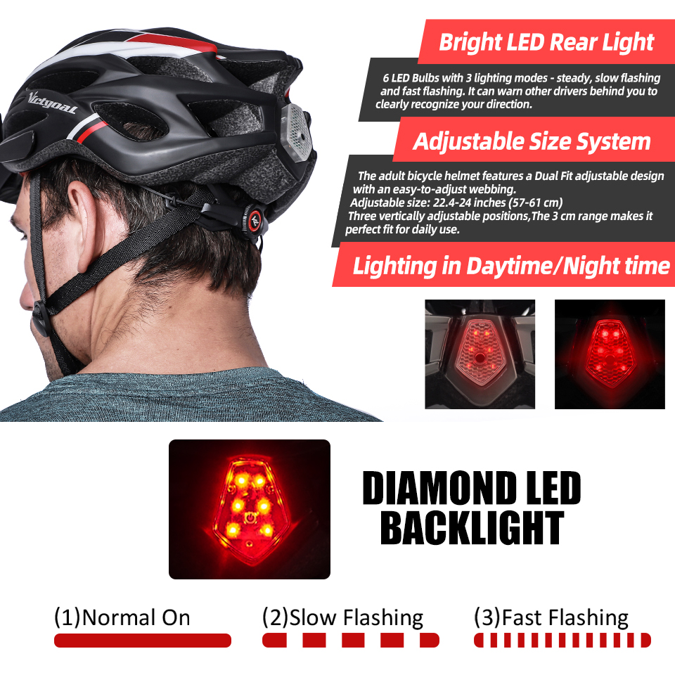 VictGoal Bicycle Helmen Mat Black Men Dames Bike Helmet Back Light MTB Mountain Road Bike Integraal gevormde fietshelmen Integraal gevormd fietsen