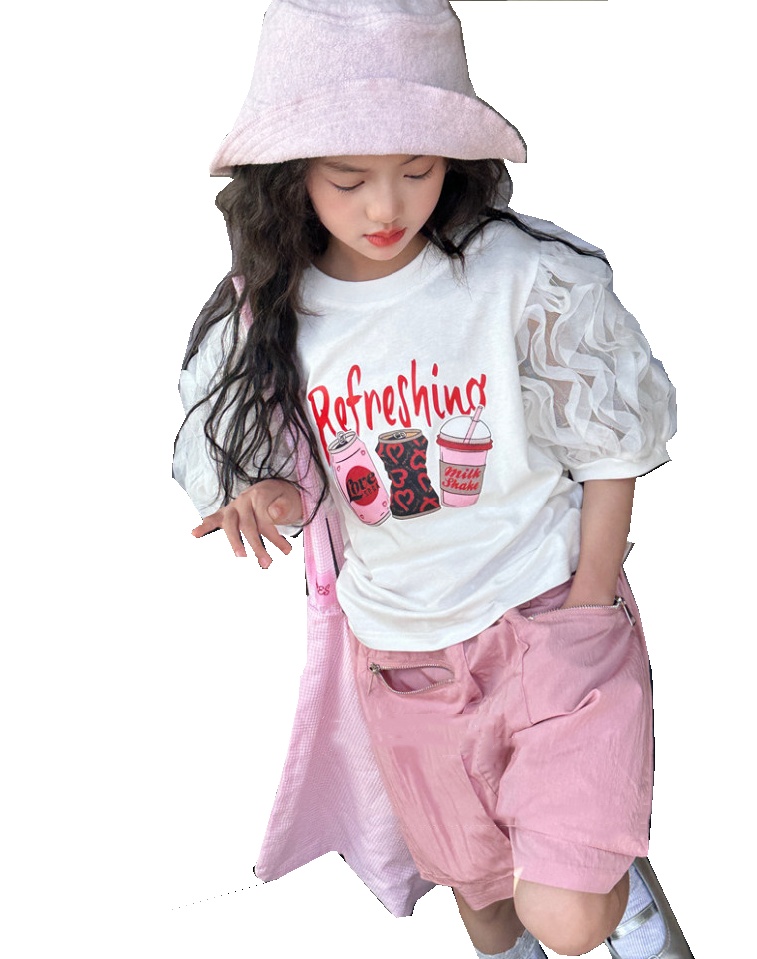 Summer Big Kids Love Heart Letter Camiseta impresa Camiseta Old Girls Spiling Lace Rufle Puff Manga Tees Designer Children Loose Casual Clothing Z7623