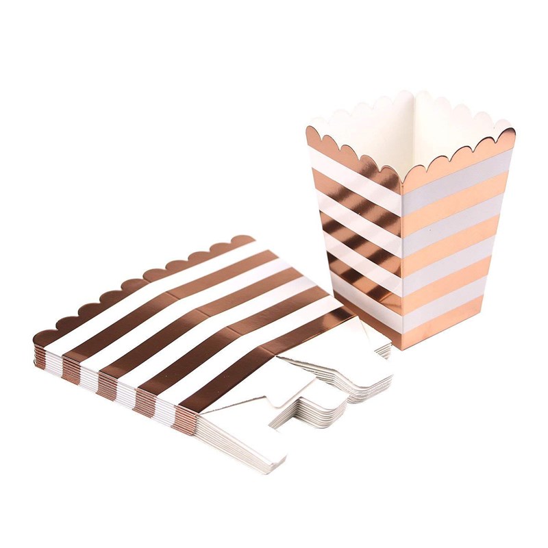 6/Rose Gold Dot Wave Striped Paper Popcorn Box Candy / Sanck Favor Bag Otmas Wedding Kid Birthday Party Fête