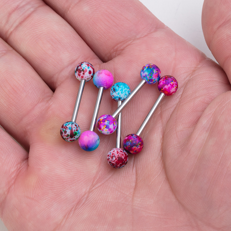 spray paint Acrylic Tongue Piercing Barbell Nipple Ring Surgical Steel Bar Colorful Tongue Ring Retainer Stud Jewelry 14G